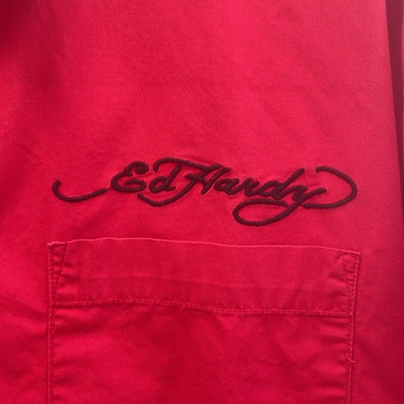 Ed Hardy - Vintage Y2K Button Down Long Sleeve Shirt Red L - Picture 4 of 15